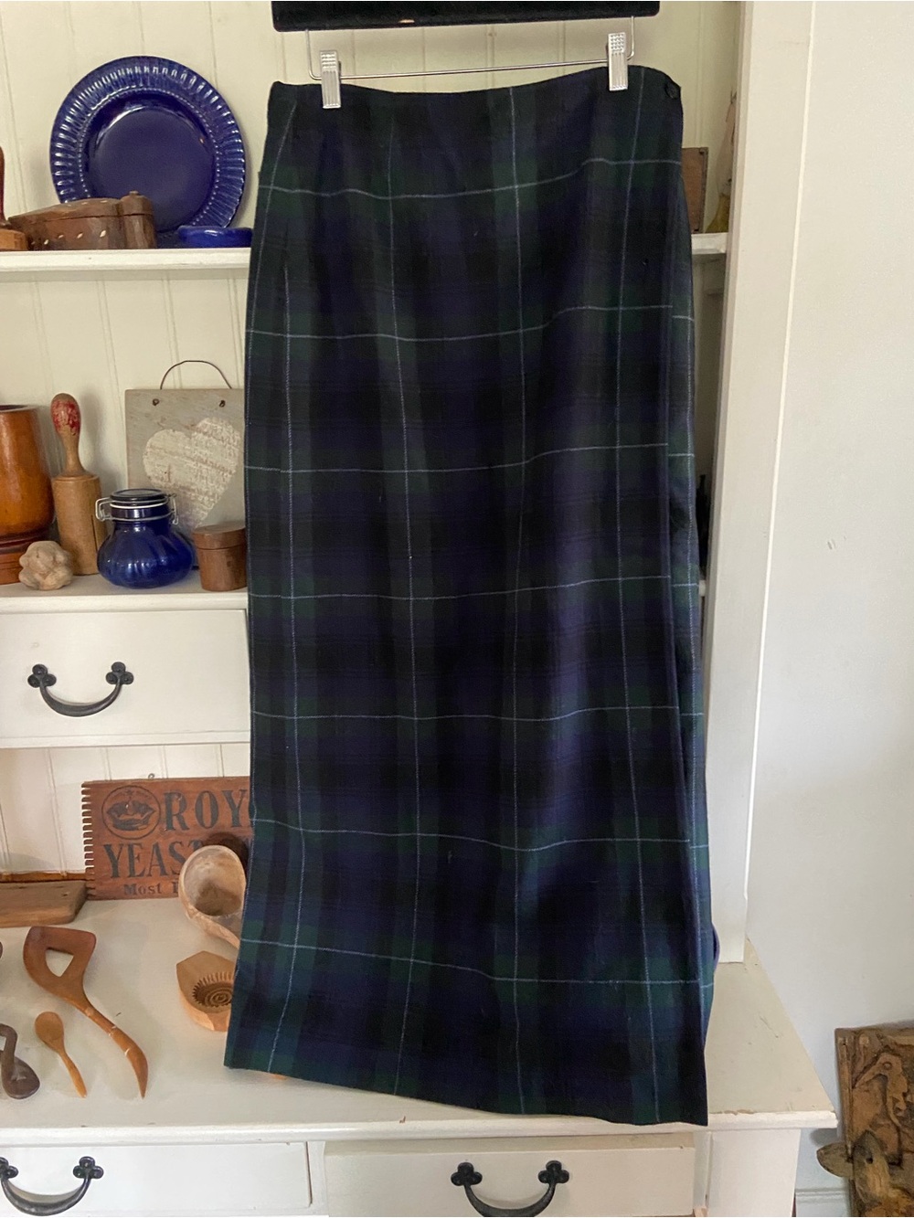 Eddie Bauer Dark Green,Blue & Black Plaid Maxi Skirt
